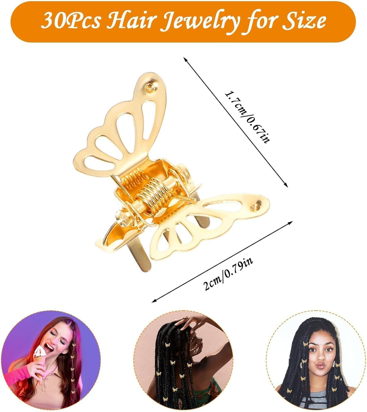 30 Pcs Gold Butterfly Hair Clips for Women,Hair Rings for Braids Accessories,Hollow Butterfly Metal Claw Clips Strong Hold,3D Gold Jewelry for Women Fashion Styling image number 1