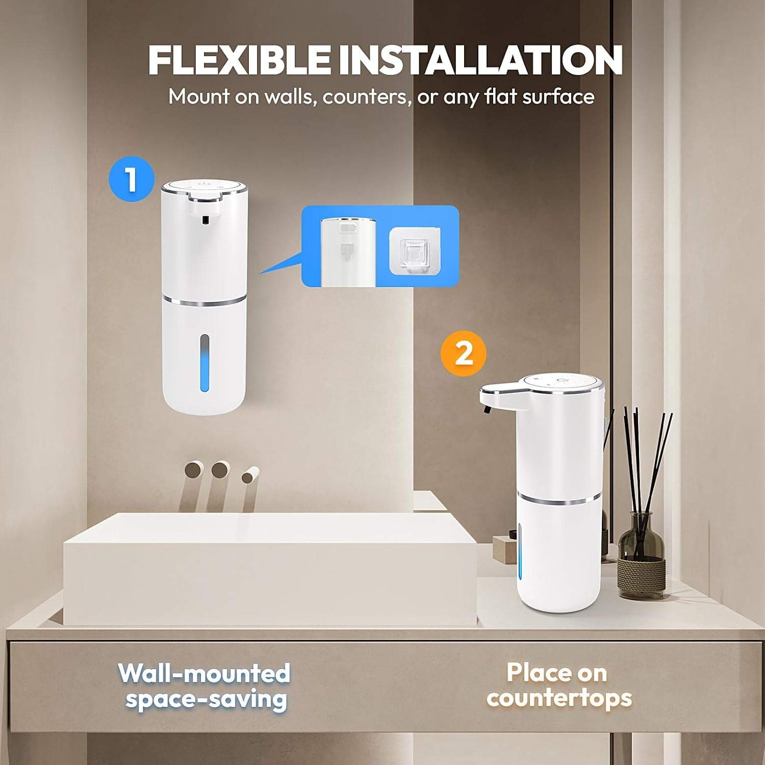 2 Pack Automatic Foaming Soap Dispenser,Touchless Foam Soap Dispenser,13.5Oz Rechargeabled Wall Mounted Smart for Bathroom and Kitchen Dish Soap,Easy for Toddlers image number 3