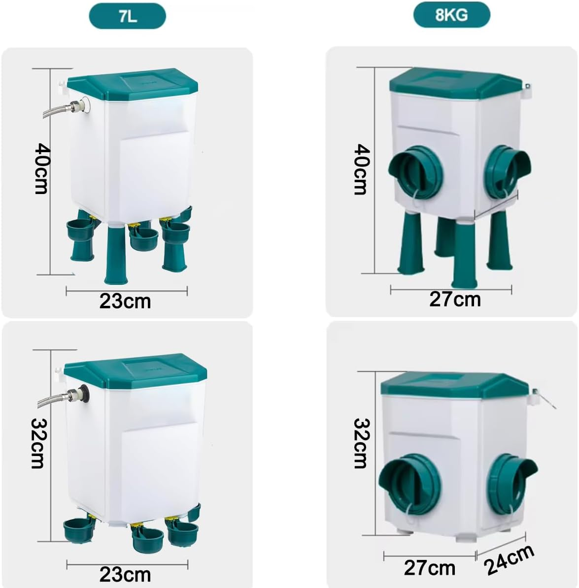 CLOUDSEASON Auto Chicken Feeder & Poultry Waterer with 145Cm Water Hose 8KG Feeder + 7L Waterer with Float Controlled No-Mess Design Portable for Chicken Coop (Green) image number 2