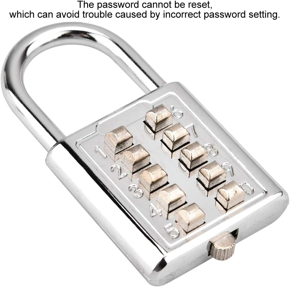 Padlock, Lock Tactile Button Combination Padlock, 10 Button Combination Padlock, 10 Digit Push Button Combination Padlock, 5 Locking Mechanism Bit Key Lock for Luggage, Cabinet image number 6