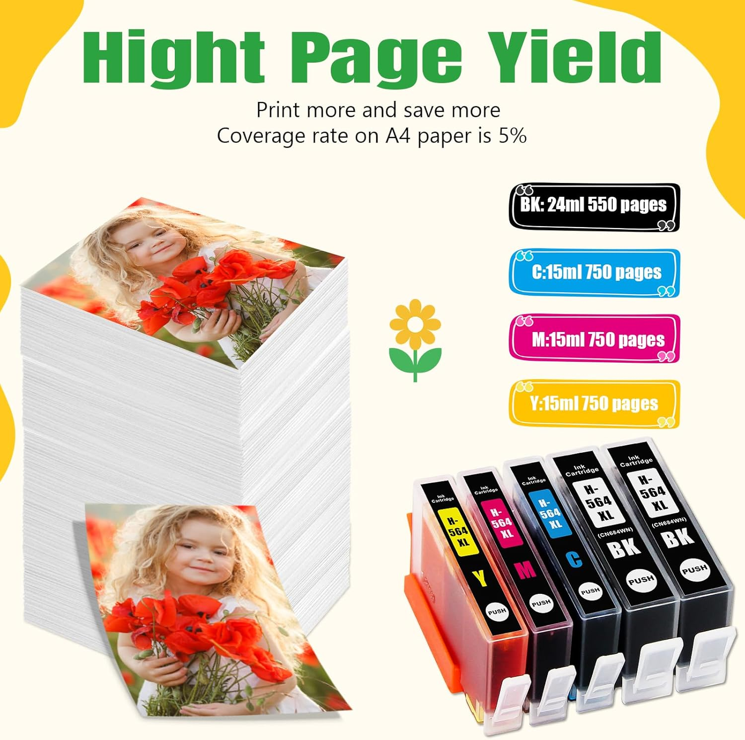 Artitech 564XL Ink Cartridges Compatible for HP 564XL Ink Cartridges Replacement for HP 5520 6520 7520 5510 6510 7510 7525 Officejet 4610 4620 (2BK, 1C, 1M, 1Y) image number 4