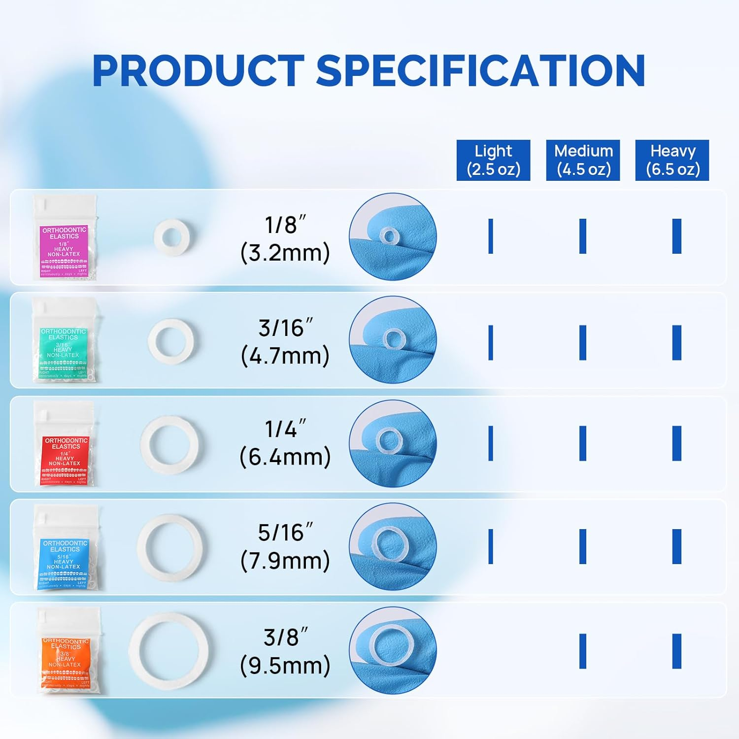 JMU Orthodontic Elastics 3/16 Heavy, 500 Pack Intraoral Rubber Bands Latex Free Dental Rubber Bands Made in USA image number 4