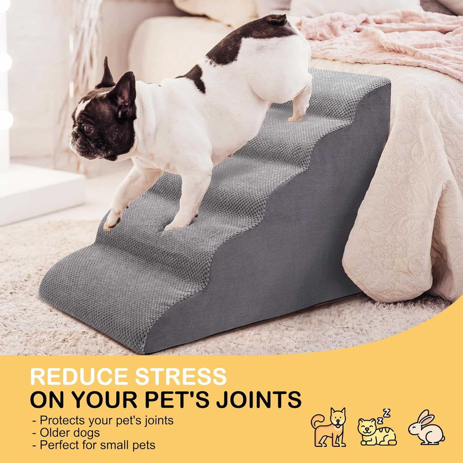 Ciwivoki Stairs for Small Dogs, 5-Step Pet Steps for Couch and High Bed, Non-Slip 24" High Sofa Foam Ramp - Best for Small Pets, Older Dogs, Cats with Joint Pain image number 7