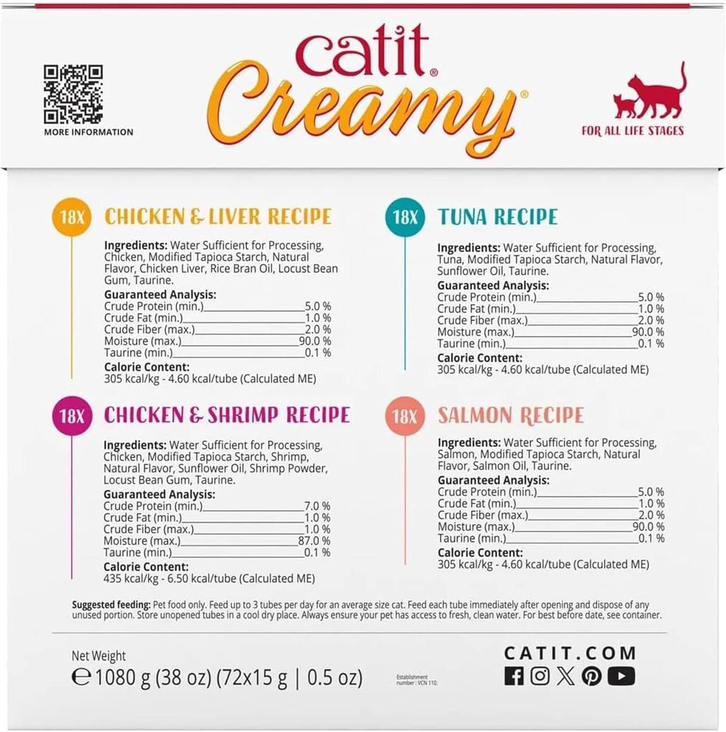 Cat Treats Creamy Lickable Cat-It Treats, 72 Tubes, Variety Pack, Chicken, Salmon, Tuna Flavours, 72 Tubes X 15G image number 4