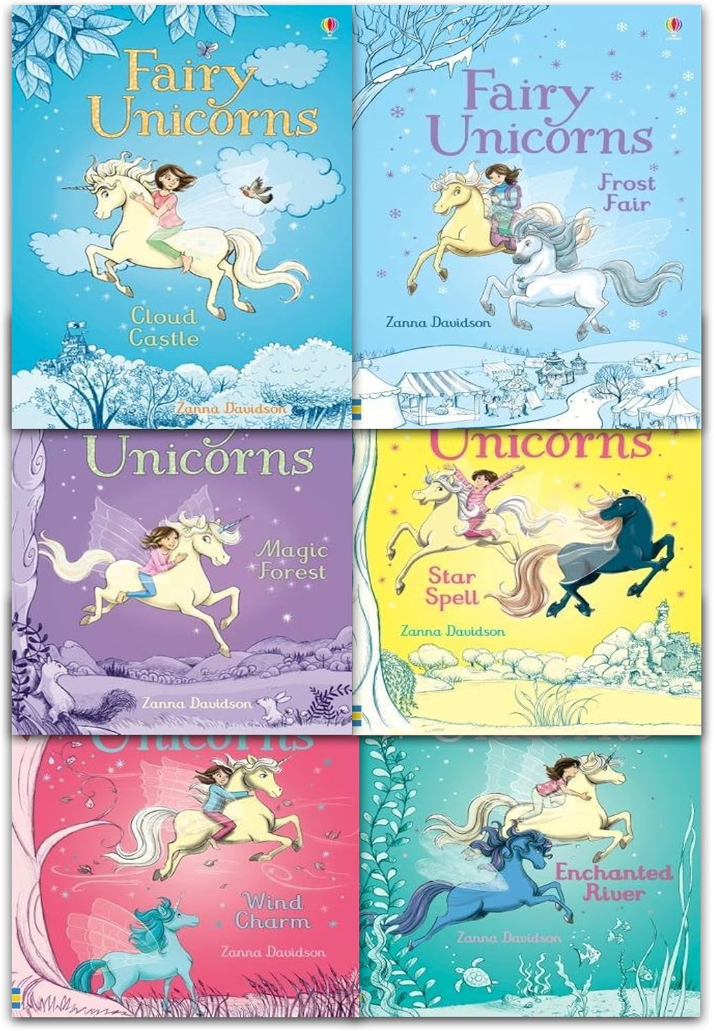 Usborne Fairy Unicorns Collection 6 Books Set by Zanna Davidson (Star Spell, Frost Fair, Enchanted River, Wind Charm, Cloud Castle, Magic Forest) image number 3