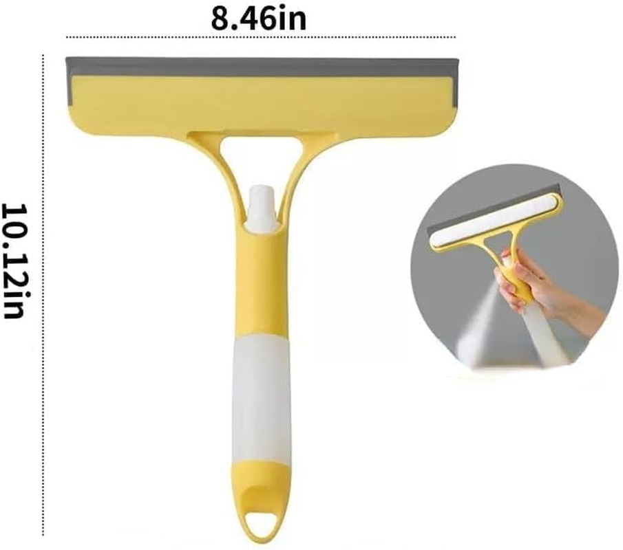 3-In-1 Window Glass Squeegee Cleaning Scraper, with Brush and Built-In Spray Bottle, Universal Household Glass, Floor, Car Screen, Bathroom Mirror Cleaning Kit Tool (Yellow) - White image number 7