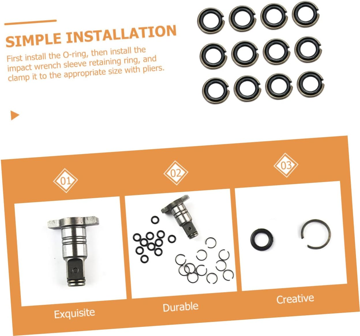 IWOWHERO Impact Wrench Retaining Ring with O-Ring Kit 12 Sets Power Tool Socket Retainer Rings for Electric Impact Wrenches Sturdy Rubber Seals for Automotive Repair image number 4