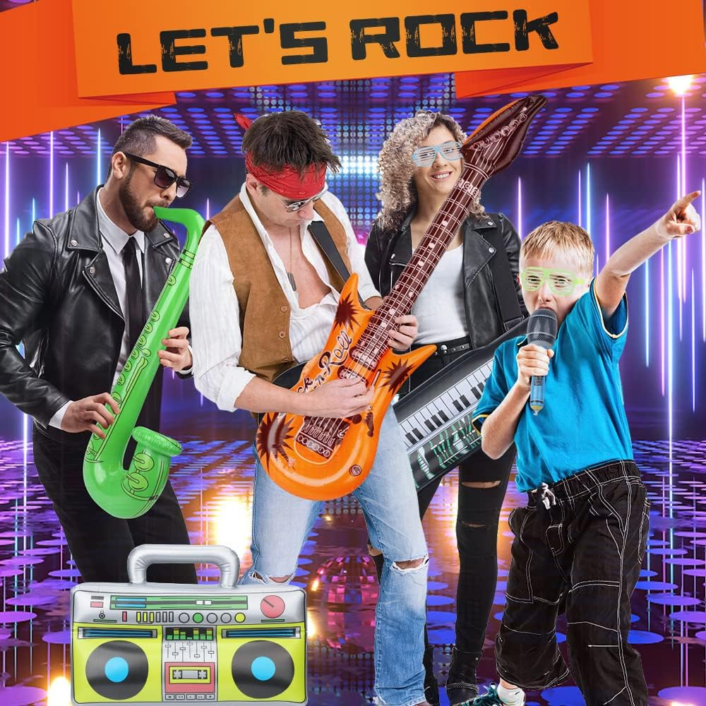 LNCOJOLM Inflatable Musical Instrument Props, 10Pcs: Guitars, Saxophones, Microphones, Boom Box, Glasses - Music Theme Balloons for Kids, Unisex - Children'S Party & Event Decoration image number 5