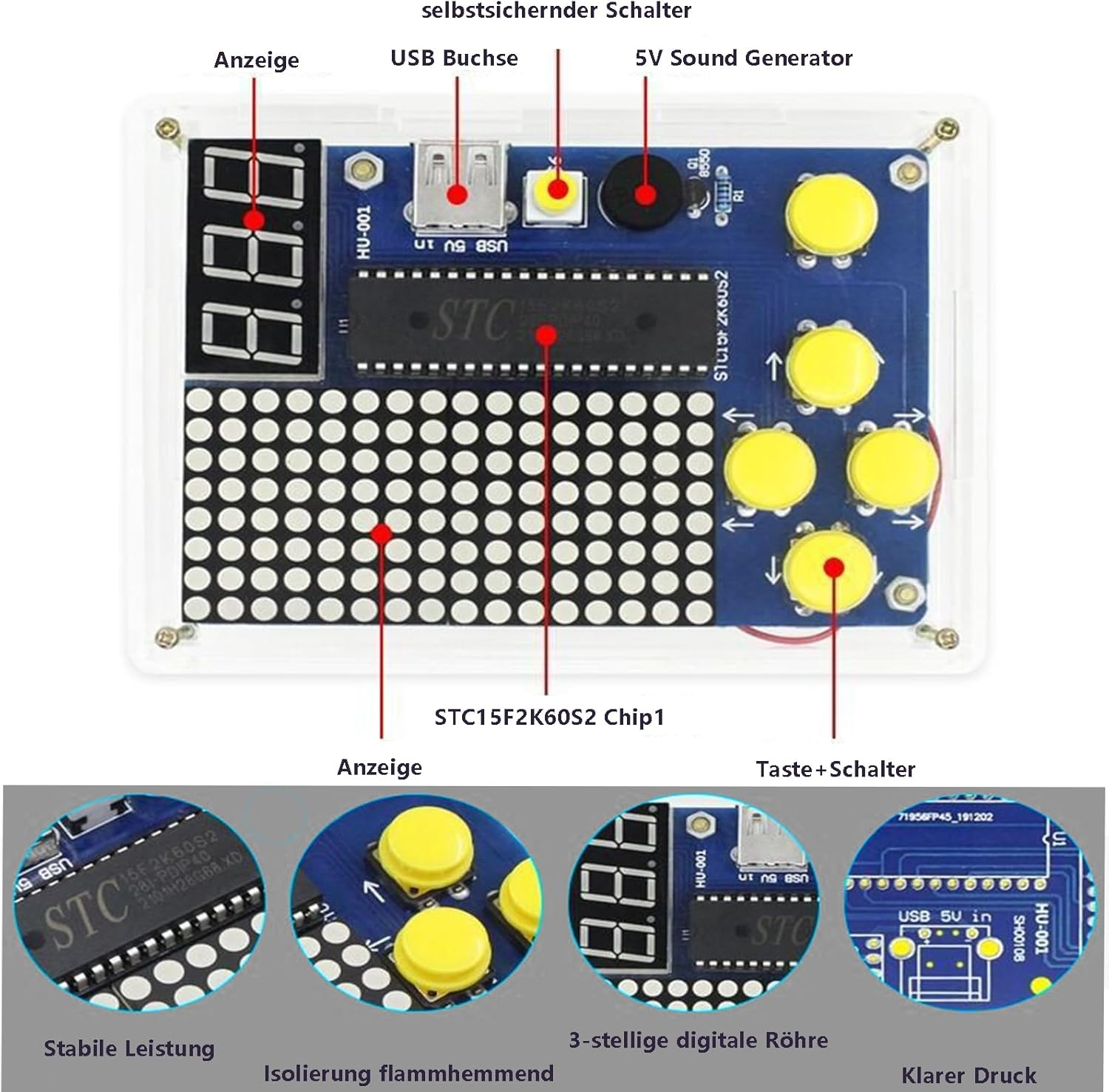 1 X DIY Game Console Handset with Acrylic Casing, DIY Soldering Electronic Building Kit, Game Console with Four Games Soldering Kit for Soldering and Science Education, Fun Soldering Learning Set. image number 2