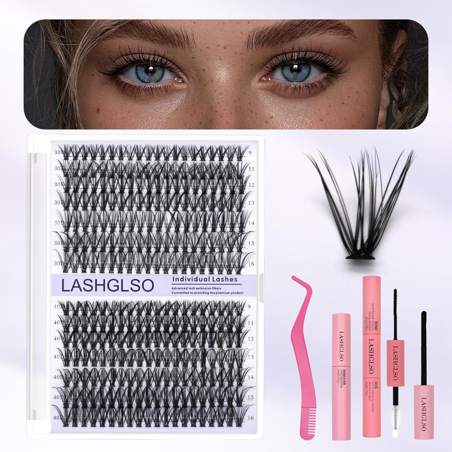Lash Clusters Kit 280PCS 9-16MM 30D&40D Reusable Eyelash Extensions for Party Wedding Daily Use with Bond & Seal Glue, Tweezers Remover (Home Lash Kit) image number 3