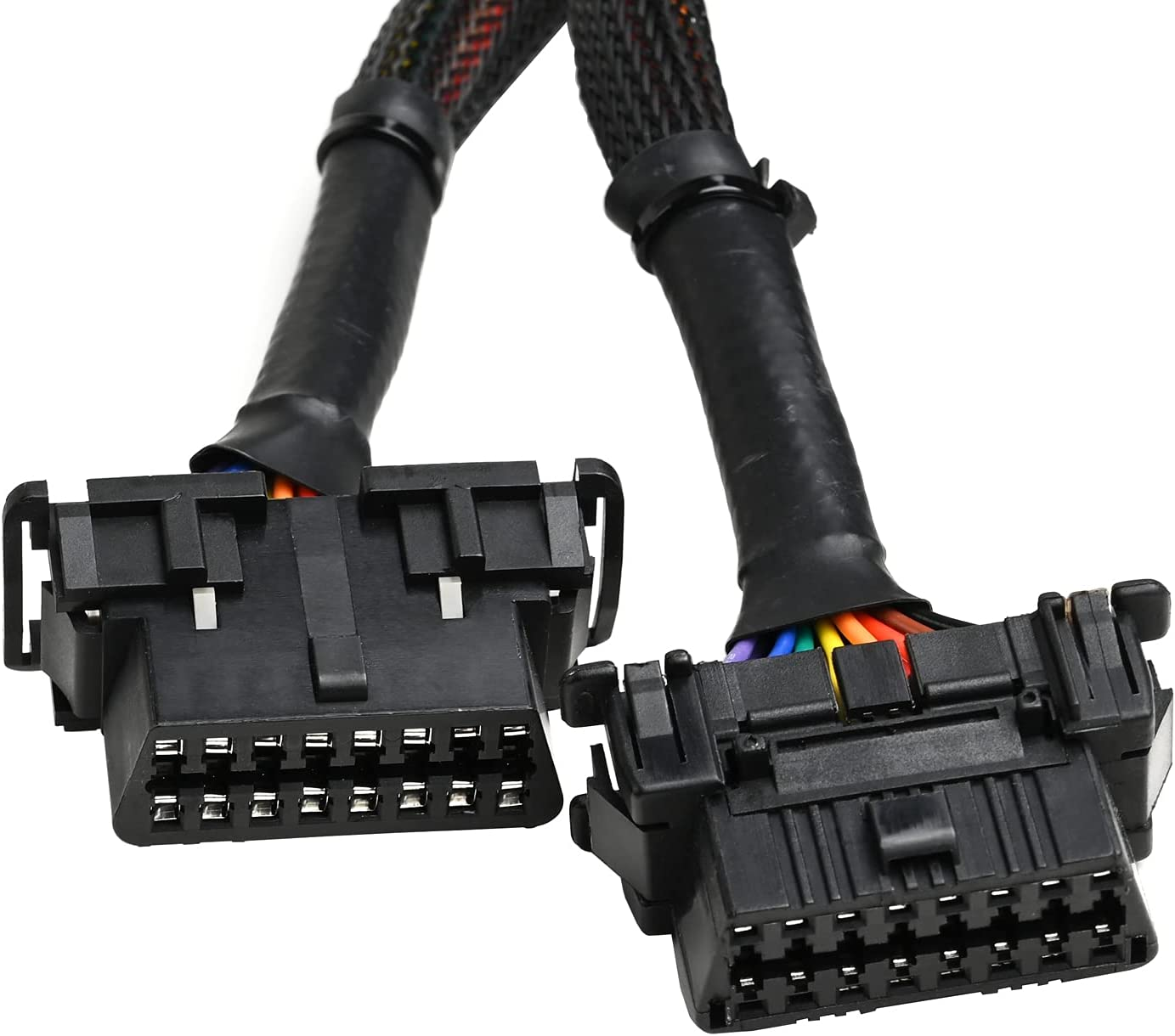 Ikkegol 30Cm 16 Pin OBD2 OBDII J1962 Y Cable Cord Splitter Extension 1X Male to 2X Female Braid Connctor 12" image number 6