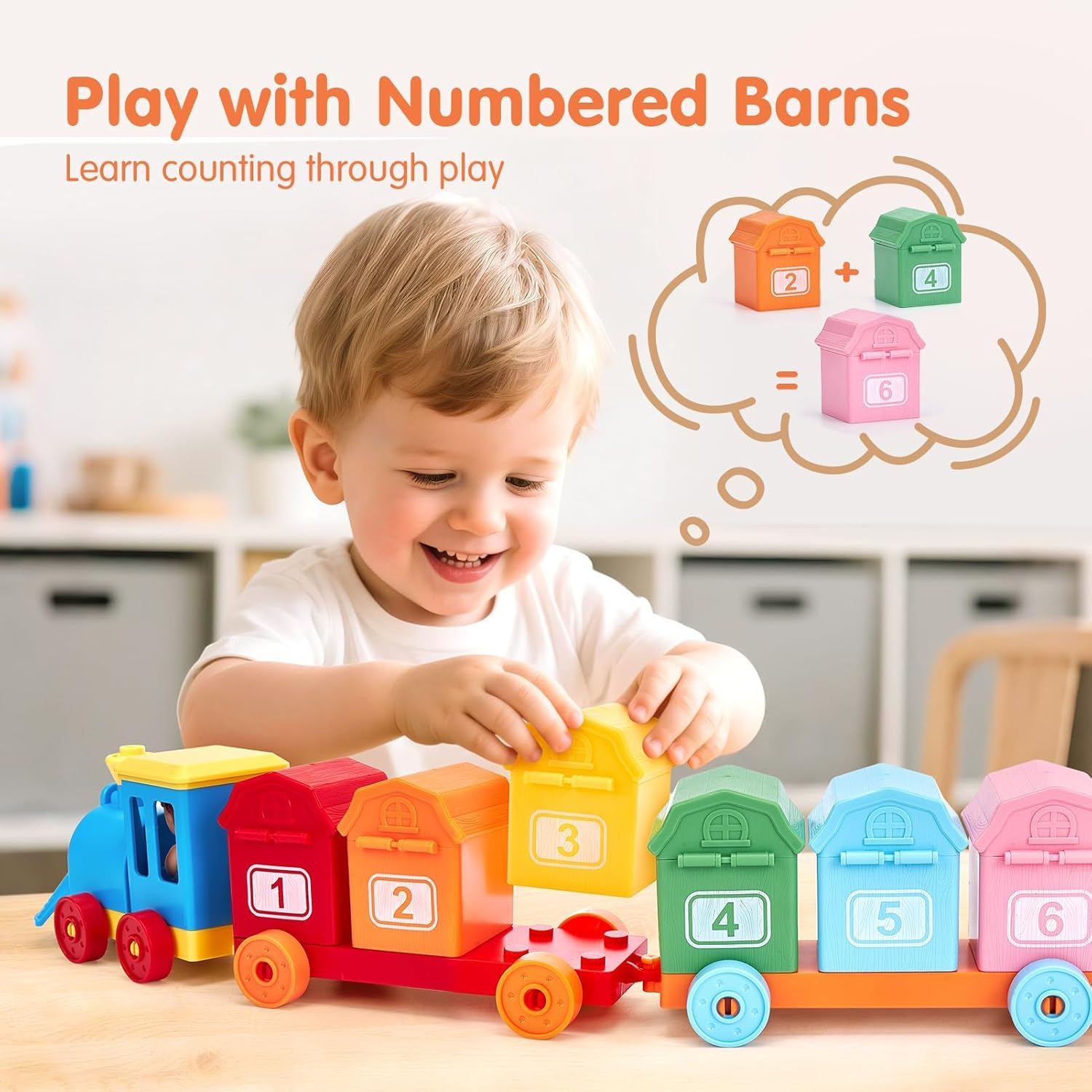 Toddler Train Set - Farm Animals, Barns, Keys, Montessori Counting & Sorting Toys image number 6