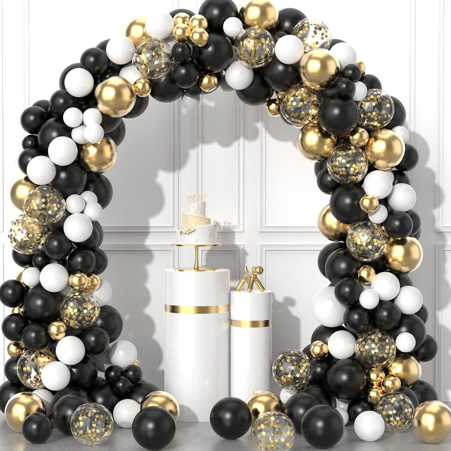 Black and Gold Balloons Garland Kit, 100Pcs Metal Gold Black White Balloons Set in Different Size for Graduation Birthday Anniversary Bachelorette Party Balloon Decoration image number 5