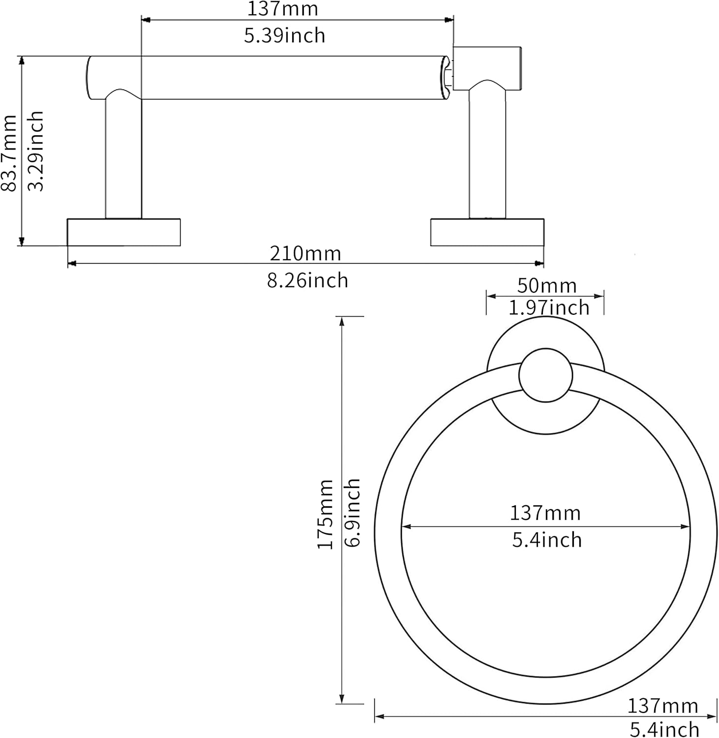 RARXTR Matte Black Toilet Paper Holder & Towel Ring SUS304 Stainless Steel 2Pc Bathroom Hardware Set with Double Post Pivoting Toilet Paper Roll Holder Wall Mount & Bathroom Towel Holder Set image number 4