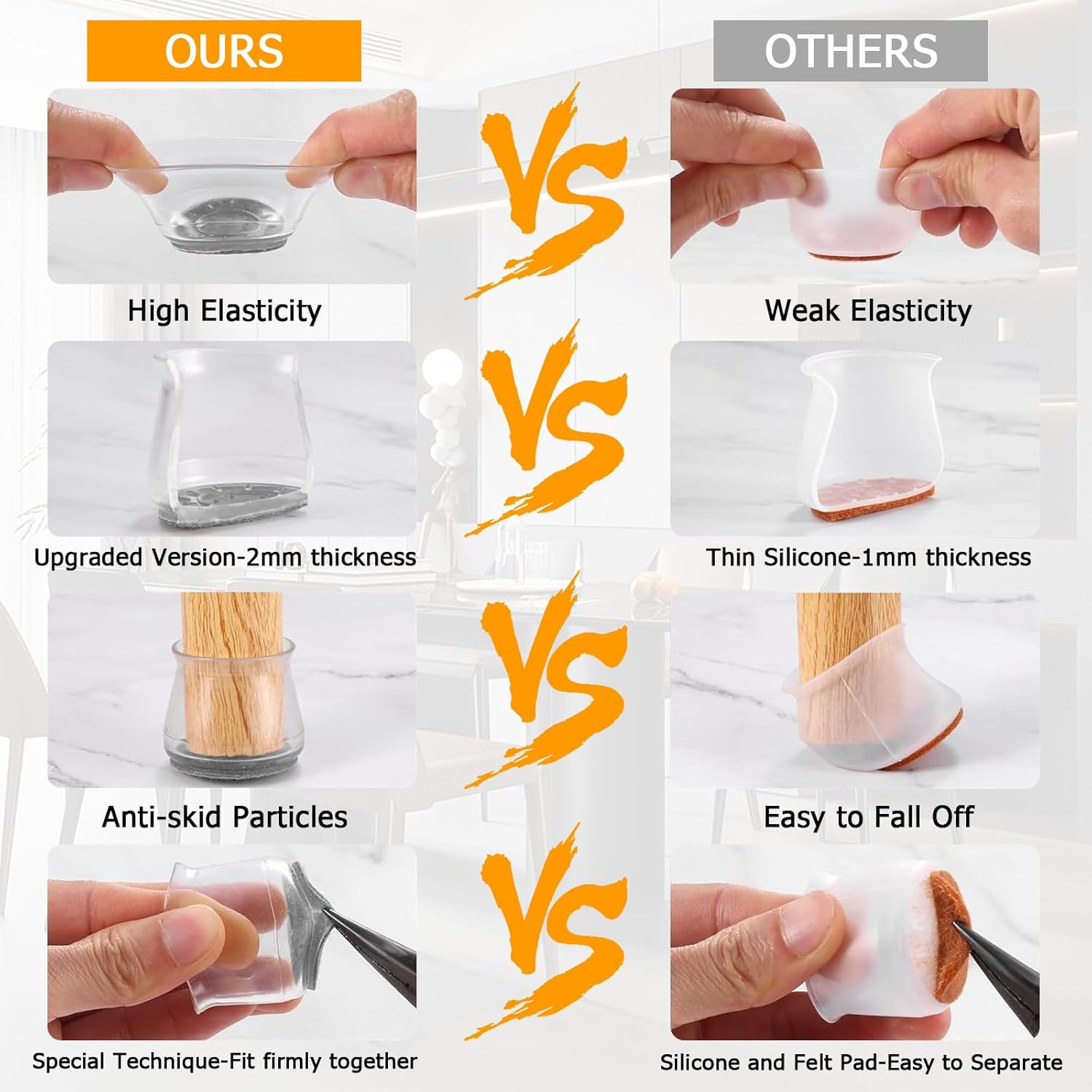 32PCS Silicone Chair Leg Protectors - Thicken Rubber Chair Feet Caps Covers Pads, Furniture Pads Floor Protectors for Hardwood Floors Protectors for Chairs, No Scratches and Reduce Noise (Clear02, S) image number 1