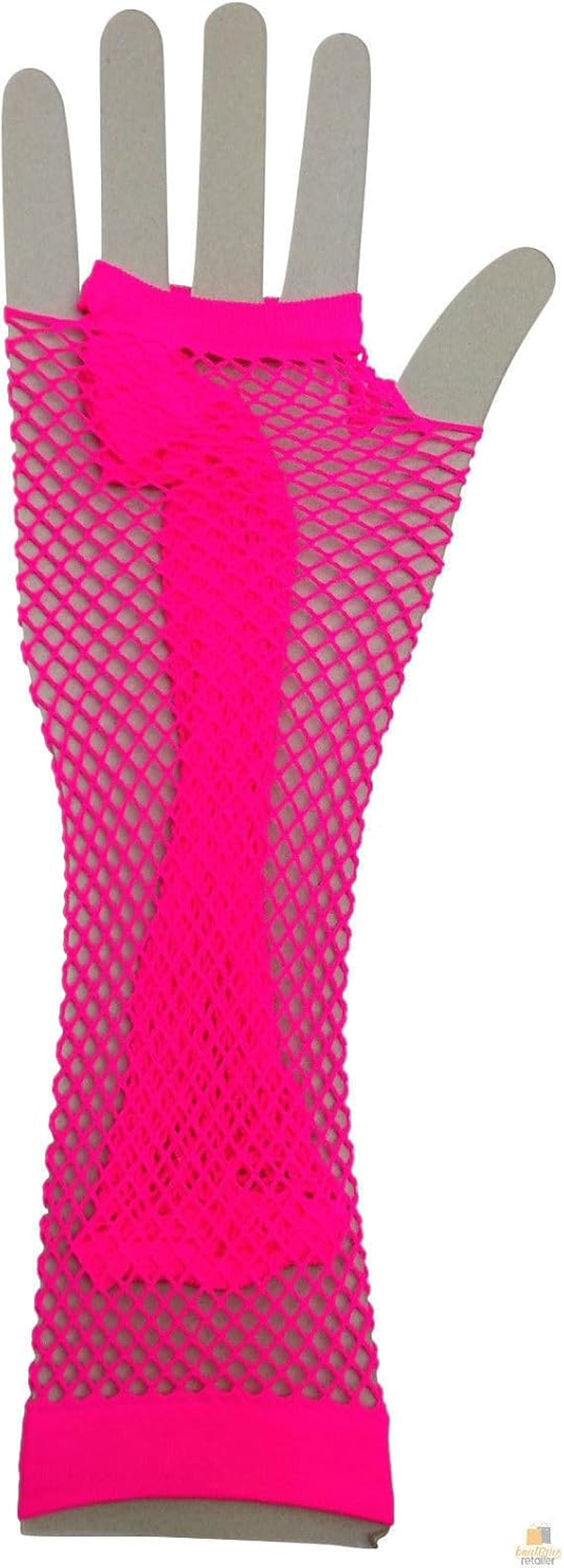 Women'S 70S 80S Elbow Length Fishnet Fingerless Gloves, Hot Pink One Size image number 2