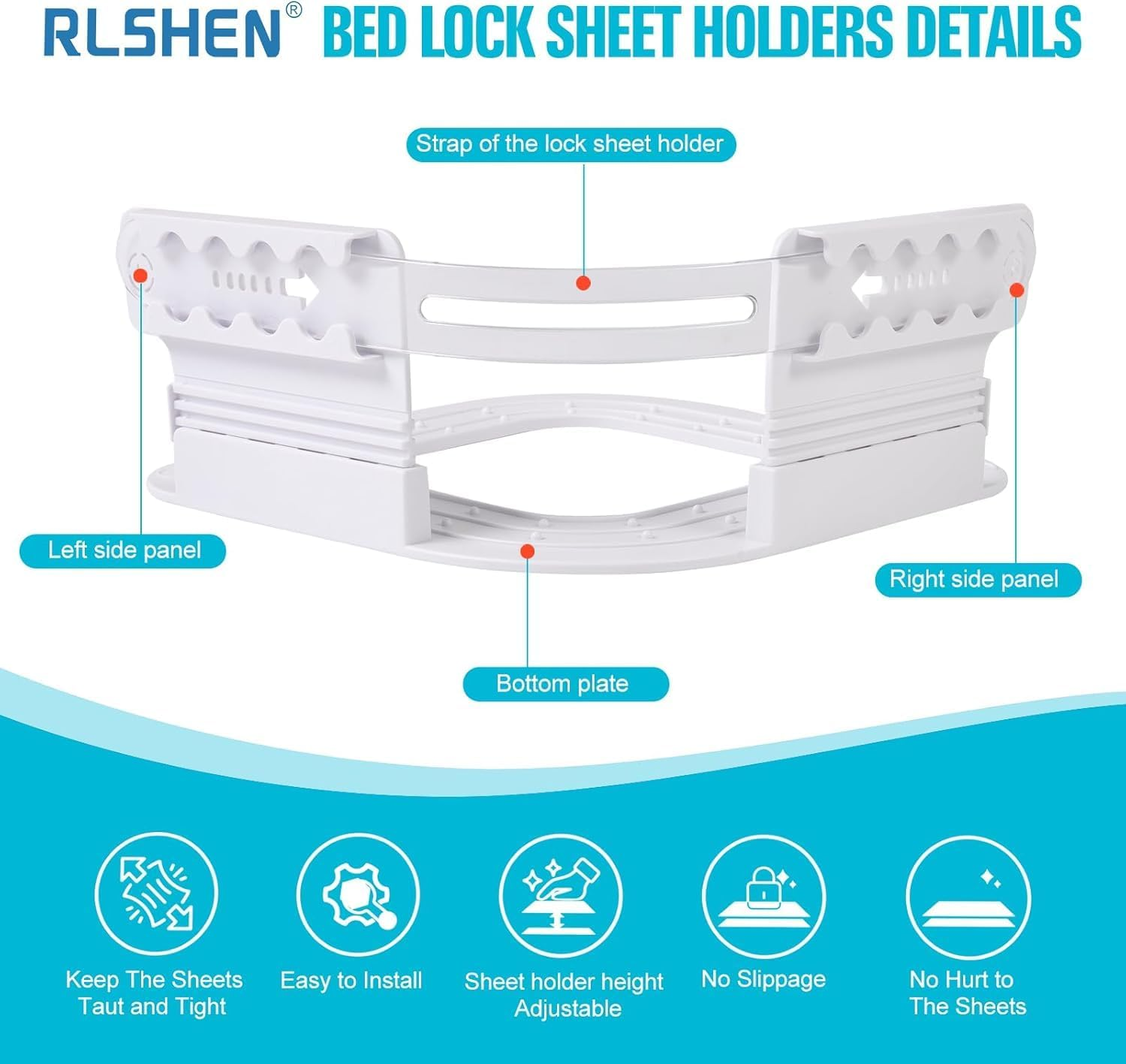 Bed Sheet Holder, Fitted Sheet Holder, Lock Bed Sheet Clips and Fasteners, Sheet & Pillowcase Sets, No More Loose Sheets, Easy Installation (White) - Grey image number 5