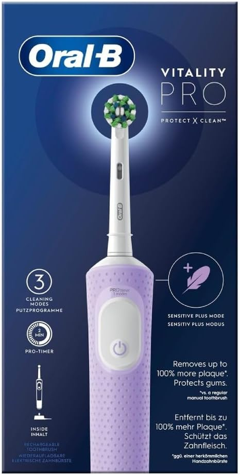 Oral-B Vitality Pro Electric Toothbrush/Electric Toothbrush, 3 Cleaning Modes for Dental Care, Gift Man/Women, Designed by Brown, Purple