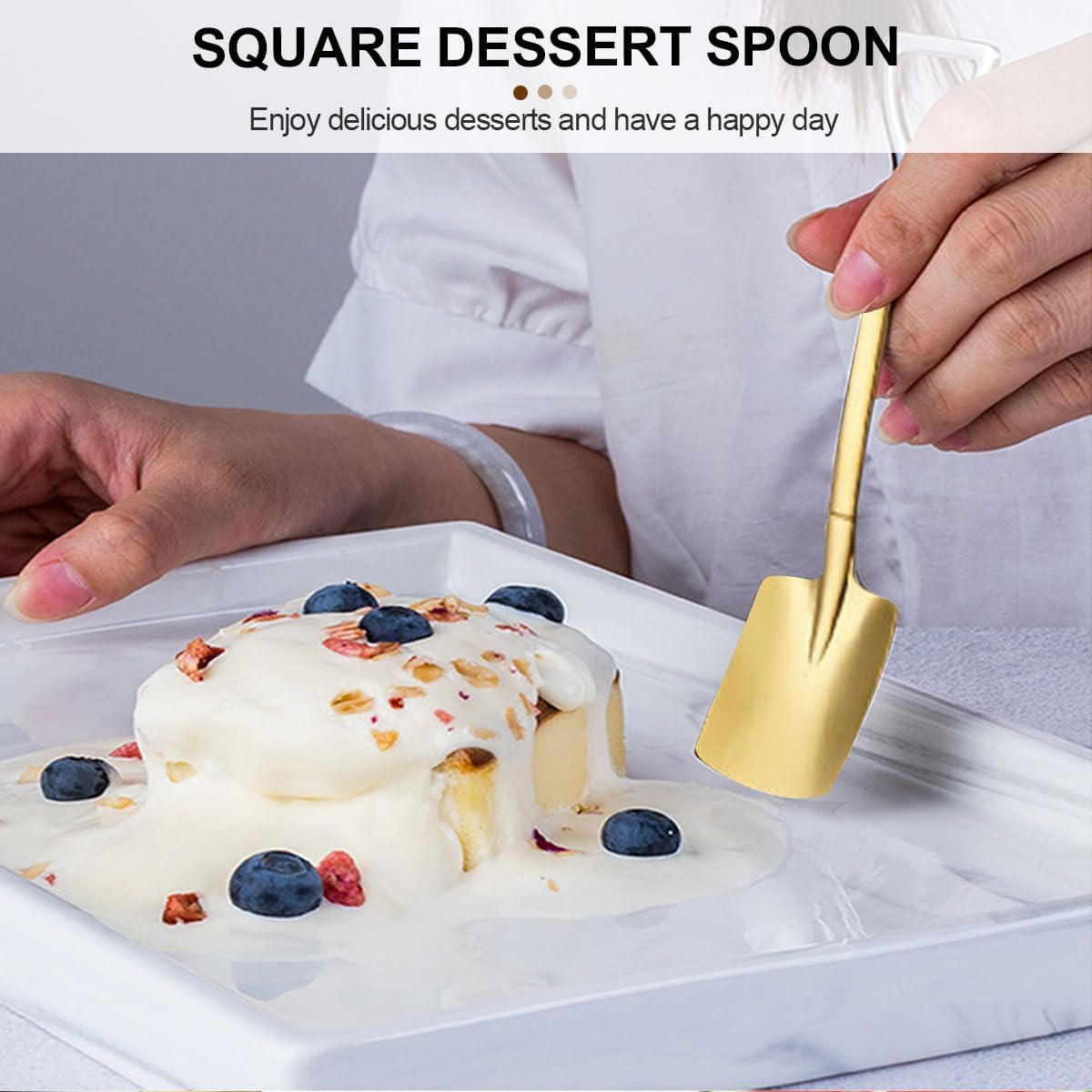 Shovel Shape Stainless Steel Spoons Watermelon Mini Square Shovel Sharp Shovel Fruit Watermelon Cutter Slicer Tool Kitchen Gadgets, Ice Cream Fruit Spoon for Home, Kitchen or Restaurant (Square-1) image number 1