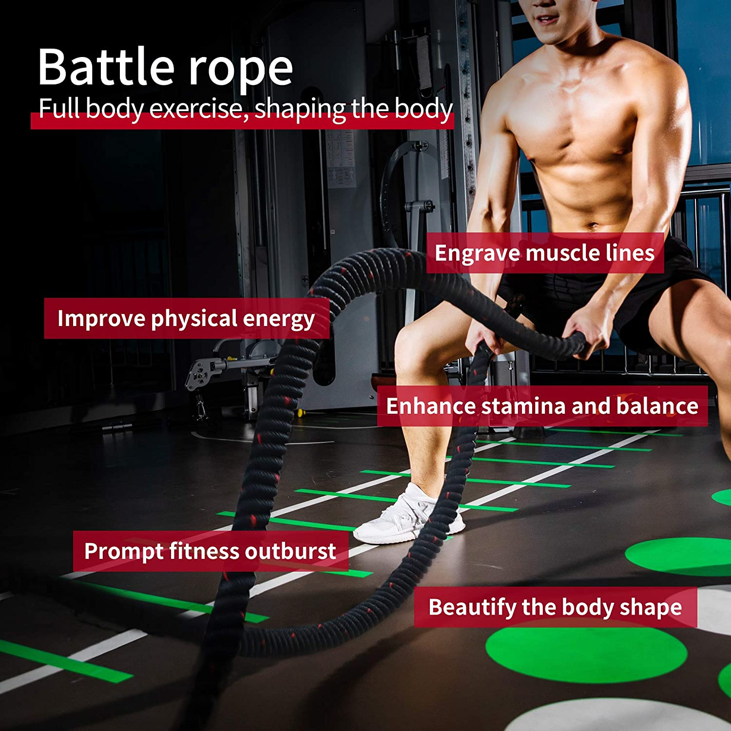 PROIRON 9M /12M Battle Ropes, Battling Rope for Fitness Training Gym, Heavy Exercise Ropes 38Mm, Undulation Rope for Strength Workout image number 2