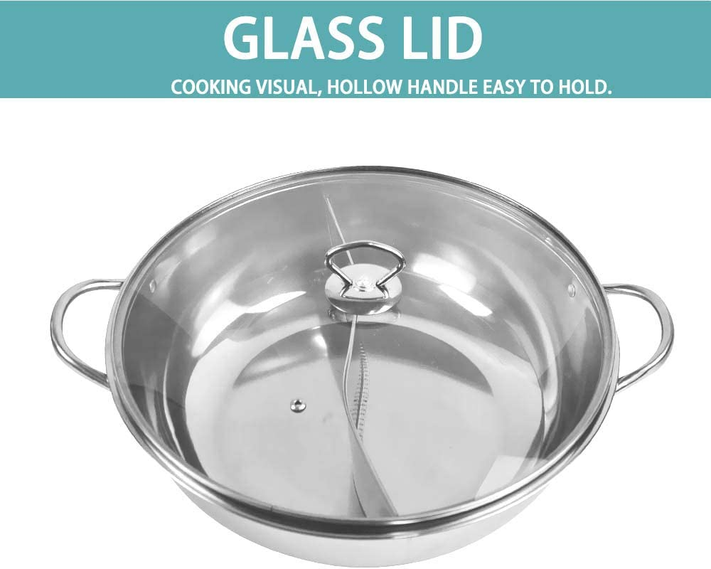 Toque Stainless Steel Twin Mandarin Duck Hot Pot Induction Cookware with Lid, Hot Pot Divider, Hotpot Divided for Induction Cooker, Gas Furnace, Electric Furnace, Ceramic Hob(36Cm) image number 6