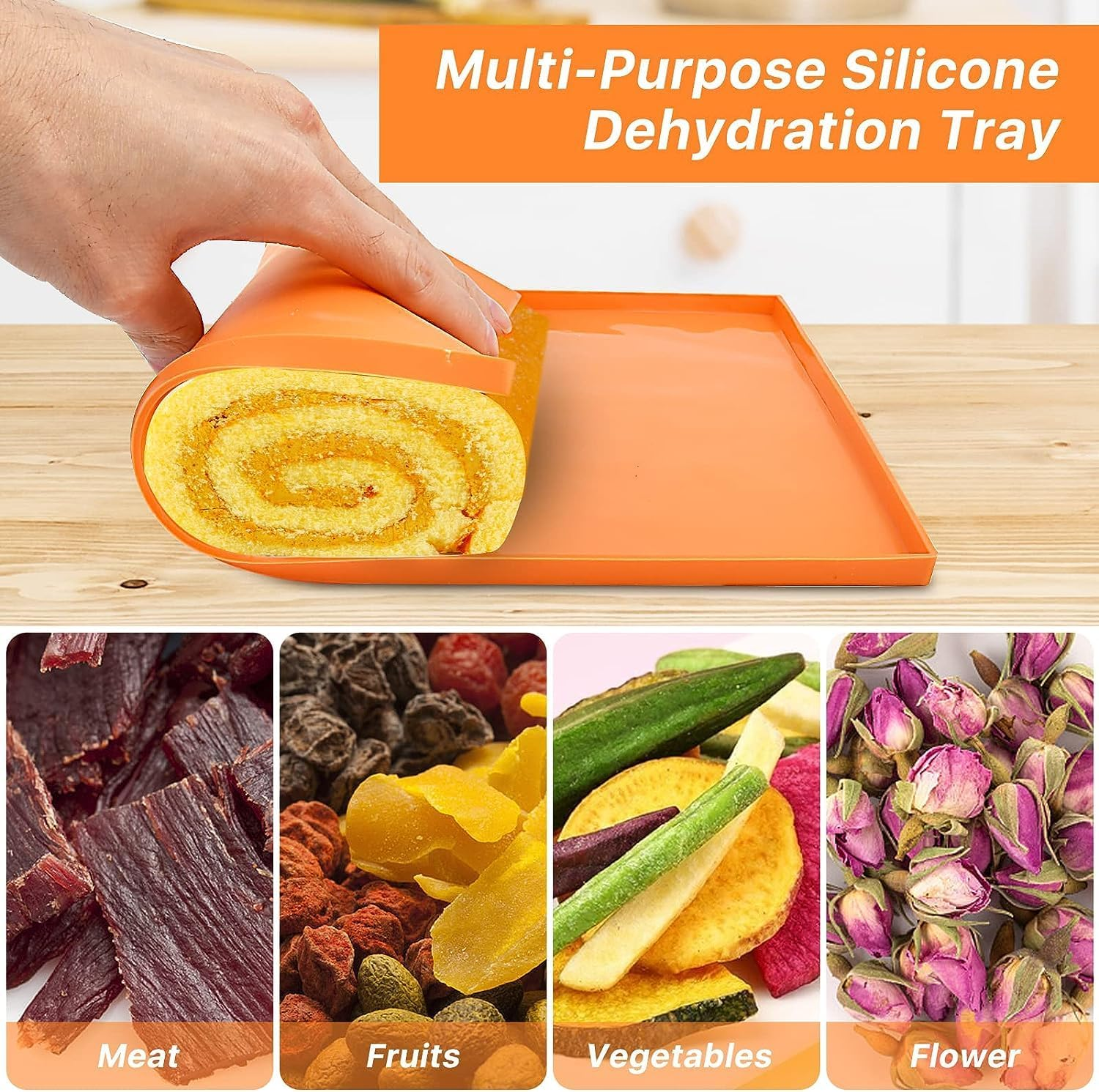 Silicone Dehydrator Sheets 5 Pieces with Edge for Liquid Fruit Leather Meat Vegetables Non-Stick Dehydrator Trays with Silicone Scraper image number 2