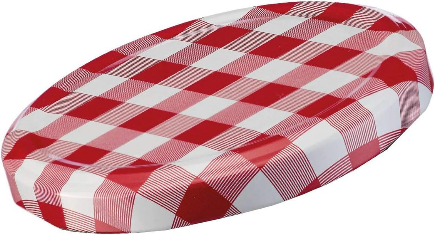 Westmark 40952270 Screw-On/Twist-Off Lids for Preserving Jars, Round, Diameter 82 Mm, Tinplate, Red/White, Chequered, Pack of 6 image number 1