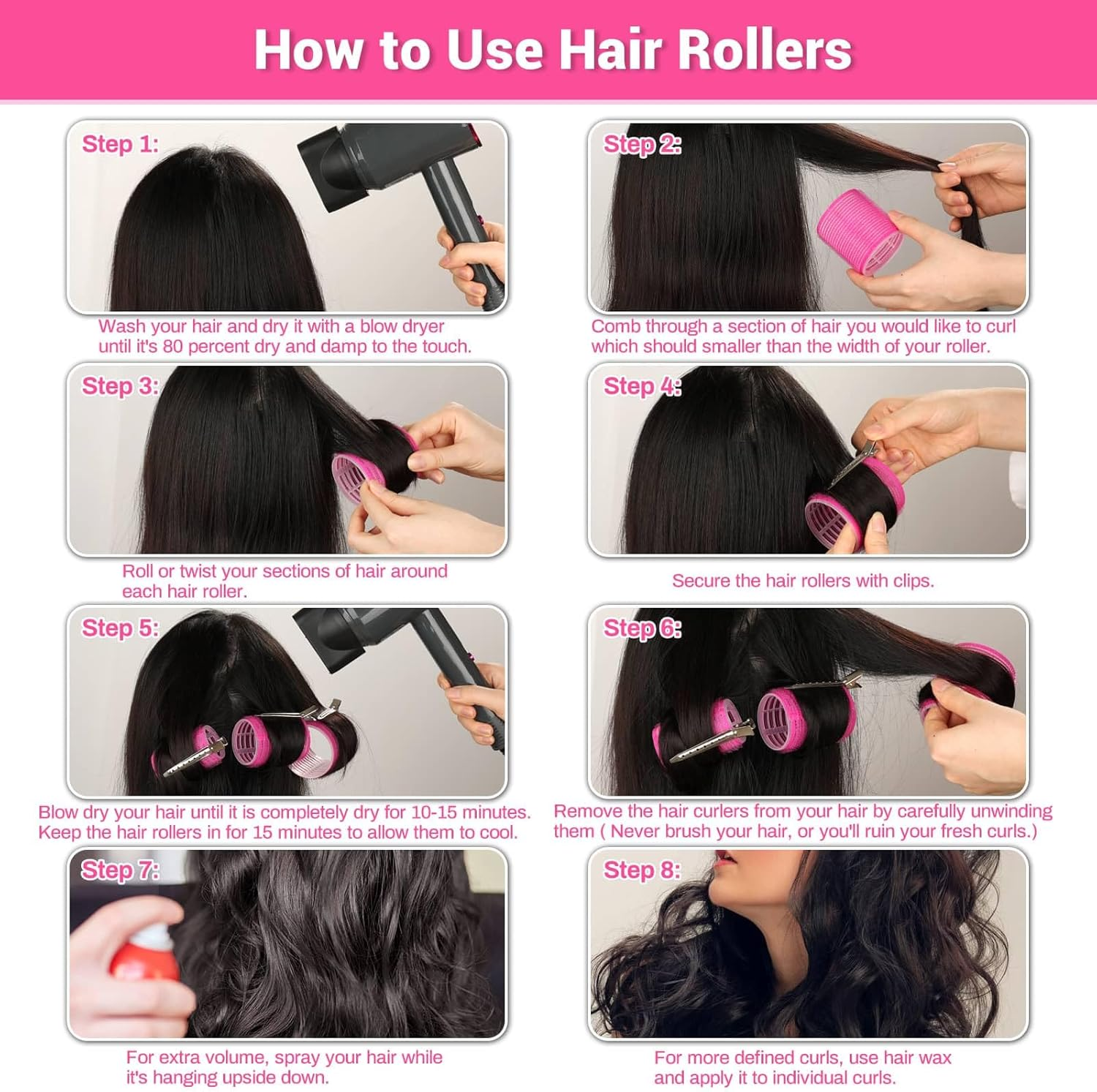 56 Pcs Hair Rollers Set for Blowout Look Long Hair, 30Pcs Rollers Hair Curlers in 5 Sizes with 24 Pcs Hair Clips and Storage Bag for Long Medium Short Hair Volume image number 5