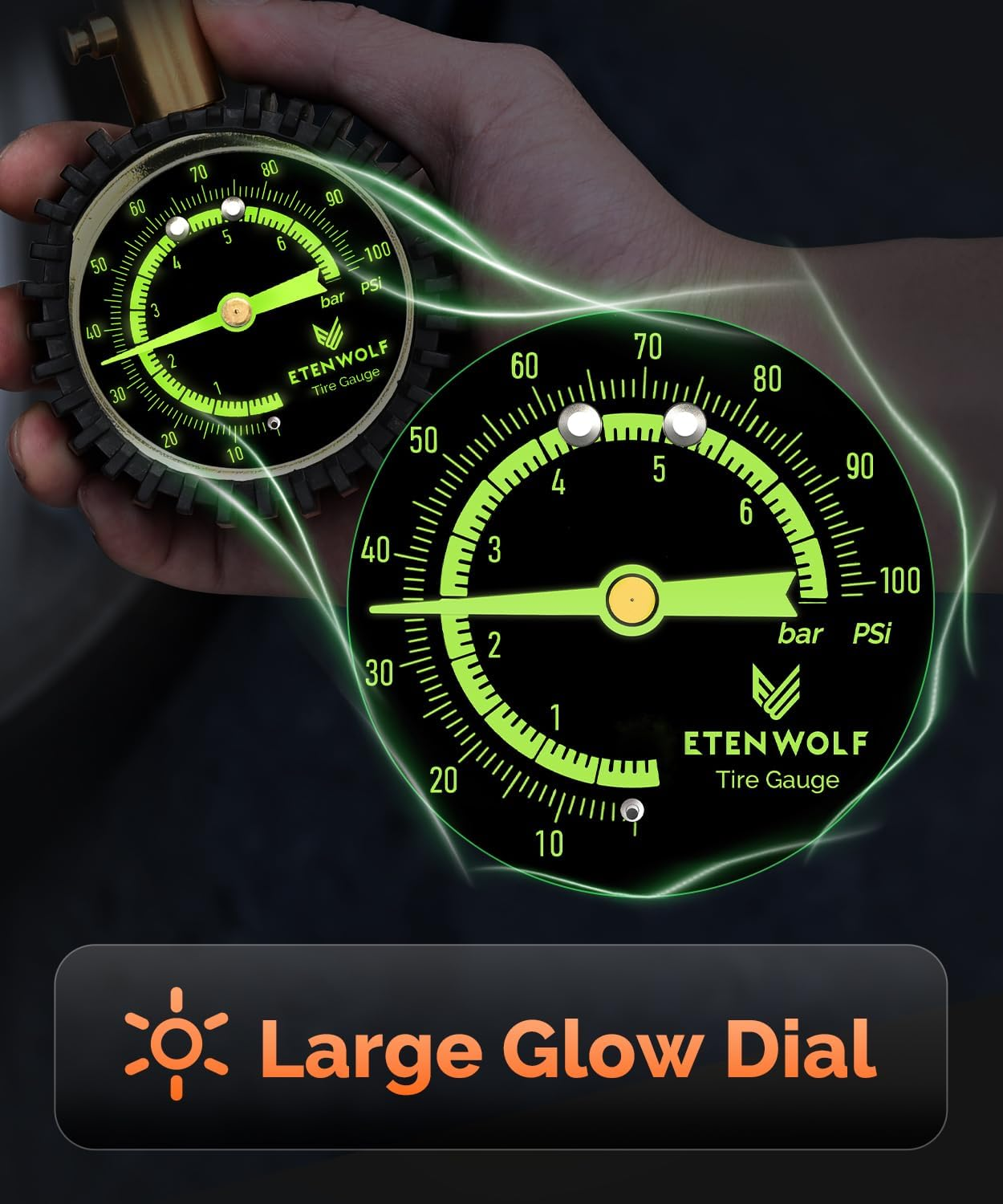 ETENWOLF Tyre Pressure Gauge 0-100 PSI, ANSI B40.1 Grade a Accurate Tyre Gauges for Tyre Pressure with Large Glow Dial, Air Pressure Gauge for Tyres, Car Accessories
