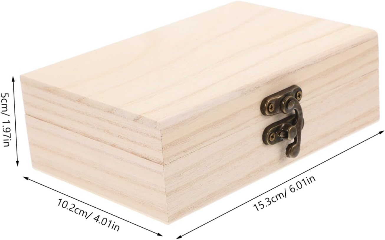 Wooden Storage Box DIY Craft Rectangular Unfinished Wood Box for Keepsakes Home Decor Jewelry Storage Lock image number 5