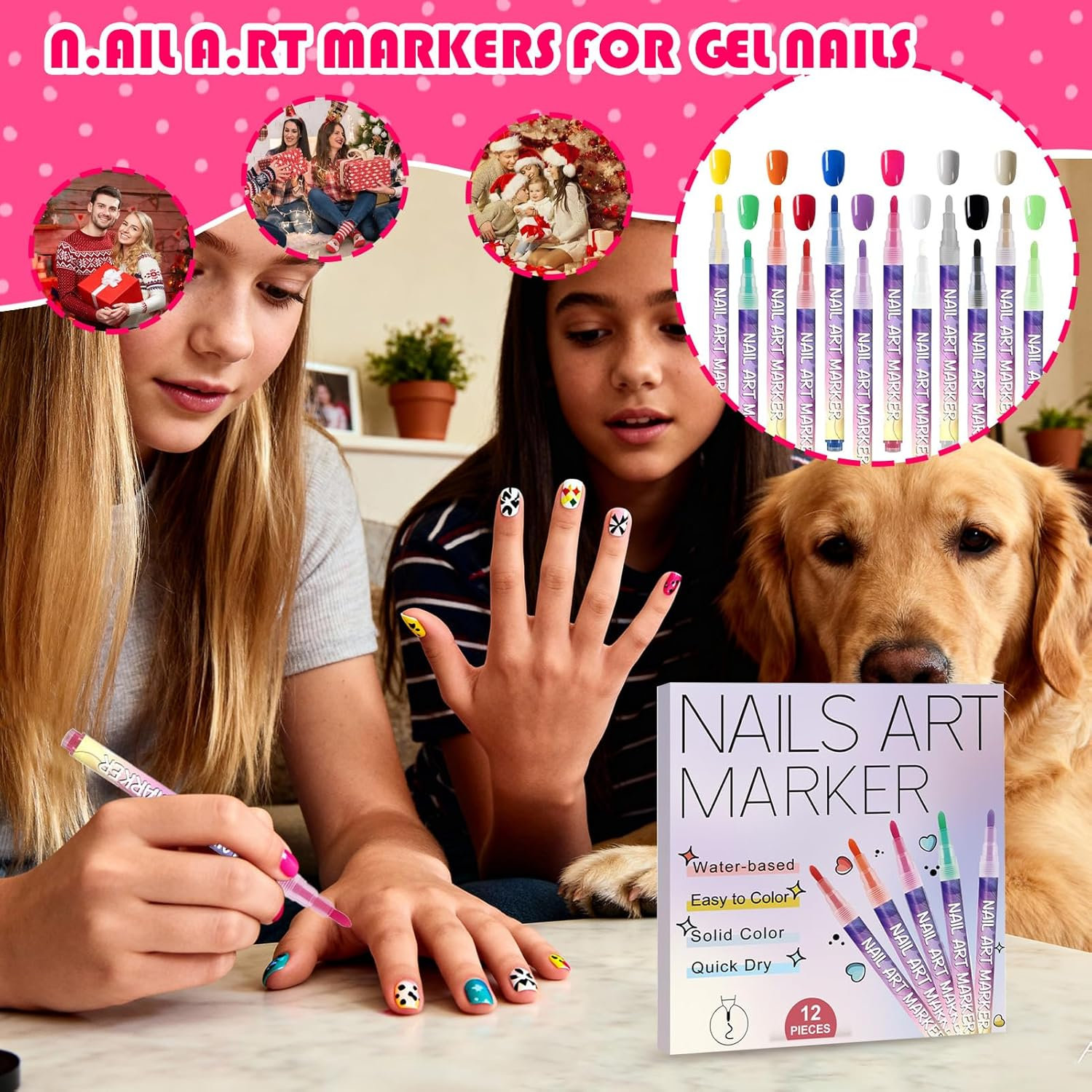 12 Color Nails-Art Markers for Gel Nails,Diy Nails-Art Markers,3D Nails Polish,Diy Arts Painting Tools,Quick-Drying Dotting for Gel, Youth, Beginner,Women, Mother, Men image number 4