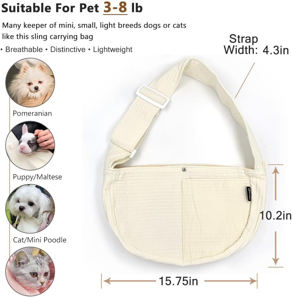 NATUYA Small Dog Carrier Sling Cat Sling-Dog Slings for Carrying Small Dogs-Adjustable Strap Hand Free Pet Puppy for Outdoor Traveling Subway (White, Canvas-Adjustable Strap) image number 1