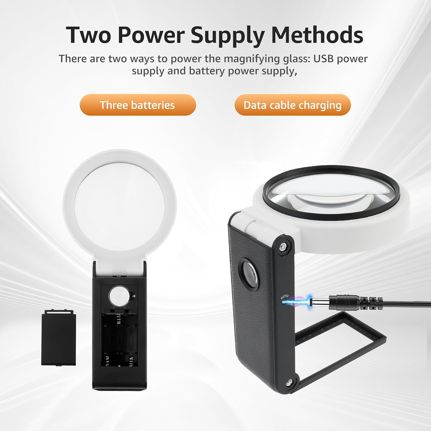 Magnifying Glass with Light and Stand 10X 25X Foldable Magnifier USB Handheld and Standing Illuminated Magnifier Reading Lighted Magnifying Glass for Reading(Black,1) image number 6