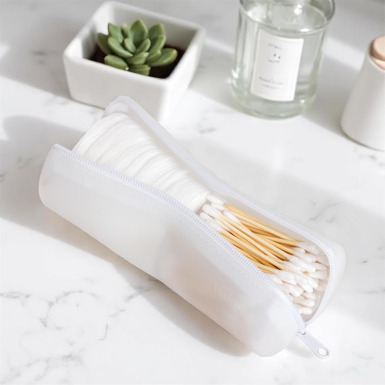 Visfresh Cotton round Swab Travel Case, 2 in 1 Portable Hair Accessories Organizer, Hair Tie and Bobby Pin Holder, Travel Qtips Case, Purse Organization, Floss Holder - Ballroom Champagne image number 3