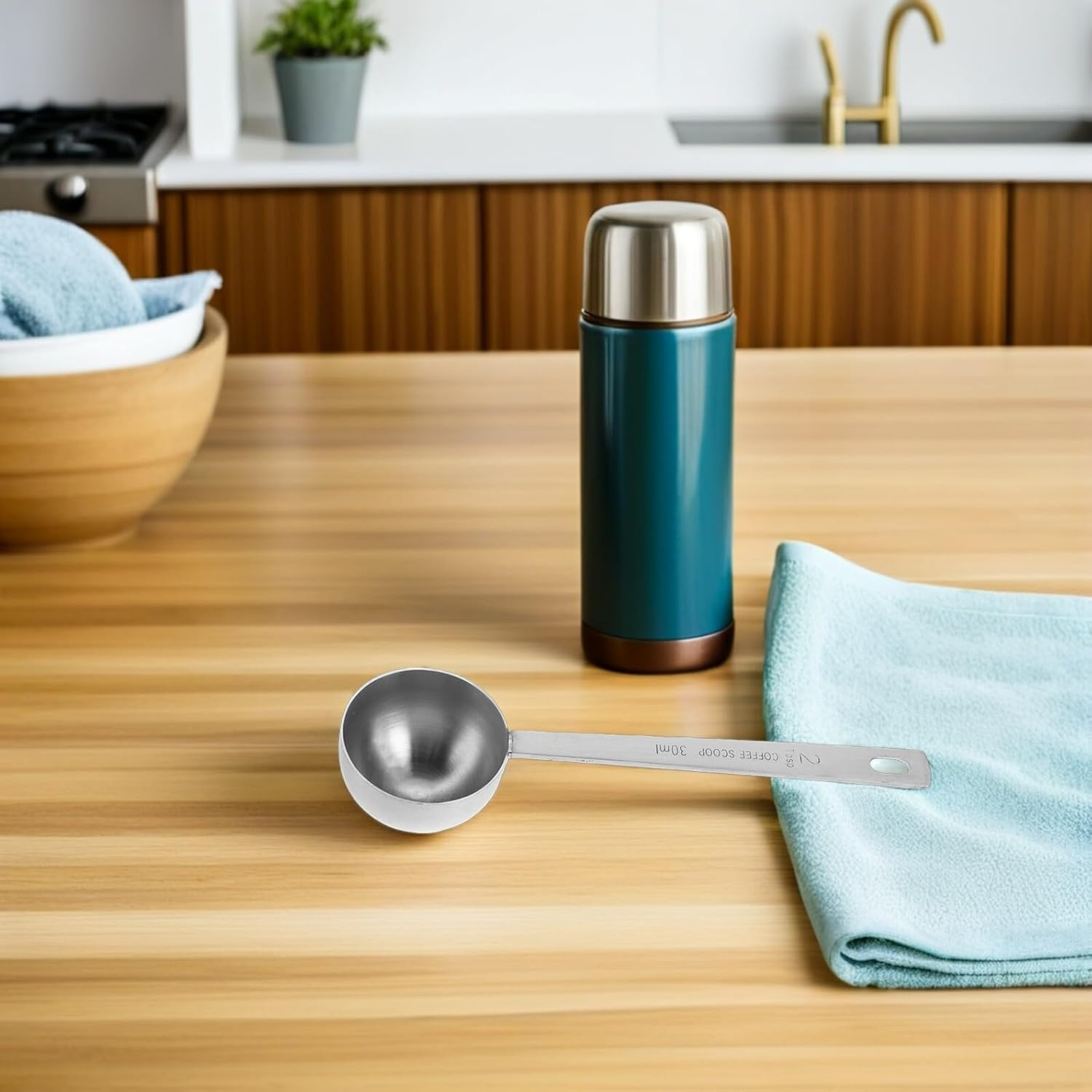 DINHEAROM Stainless Steel Coffee Measuring Scoop 30Ml Food Grade Metal Coffee Scoop for Loose Tea Protein Powder Baking Kitchen 2Pcs Home Use image number 5