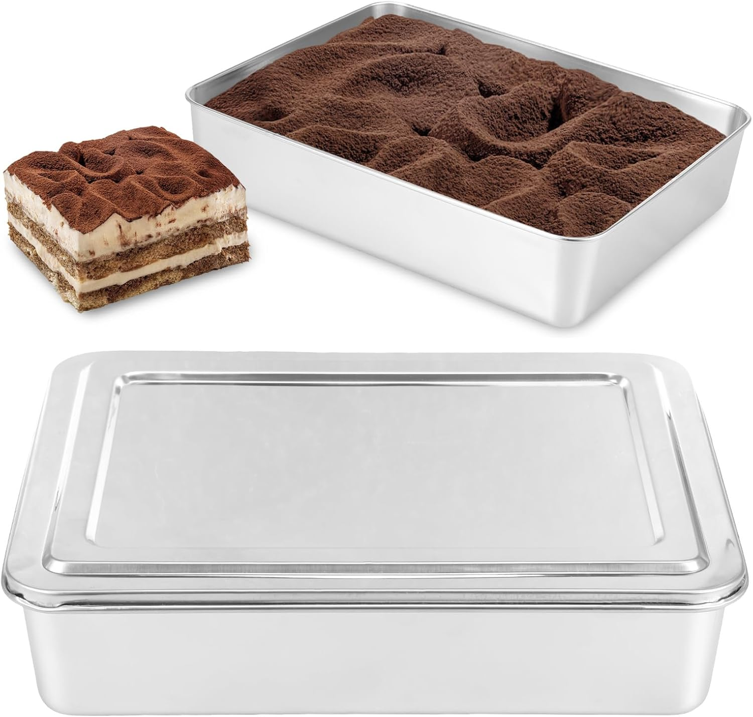 ZFLYCANP Stainless Steel Bread Loaf Pan with Lid, Rectangle Loaf Pan, Flat Bottom for Perfect Shaping without Collapse, Multipurpose Baking Bakeware for Baking Bread Party Dessert (Small)