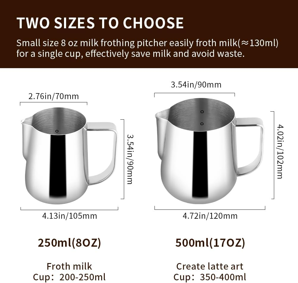 Watchget Milk Frothing Pitcher 500Ml/17Oz Stainless Steel Espresso Steaming Pitcher Milk Coffee Cappuccino Latte Art Barista Steam Pitcher Milk Frothing Jug image number 7