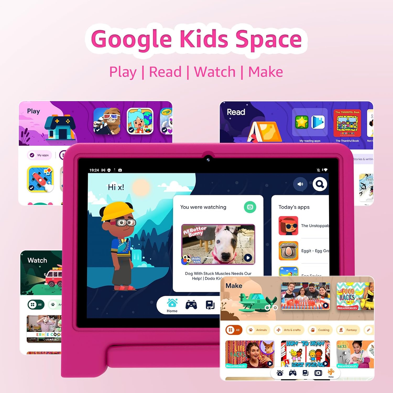 Apolosign Kids Tablet 10 Inch Tablet for Kids, Learning Tablet with Android 13, Wifi, BT5.0, Dual Camera, Pre-Installed Educational App, Parental Control, Shockproof Case for Boys Girls(Pink) image number 1