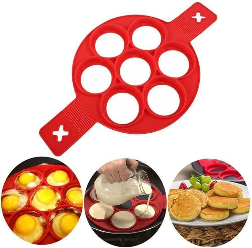 AIMALL Pancake Mold Maker, Breakfast Mold Flip Cooker,Silicone 7 round Non Stick Egg Rings Set Flipper Pancake Pan Perfect Breakfast Maker Egg Omelette Tool for Cooking Fried Eggs, Hash Browns, Crumpets, Omelets on Griddle image number 3