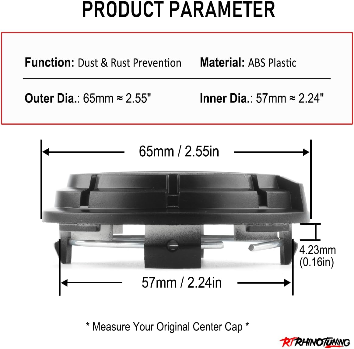 Rtrhinotuning 4 PCS 65Mm Wheel Center Caps Compatible with 57CR and 57DR Gram Lights Wheel Rim, OD: 2.56"(65 Mm) ID: 2.24"(57 Mm) Black image number 5