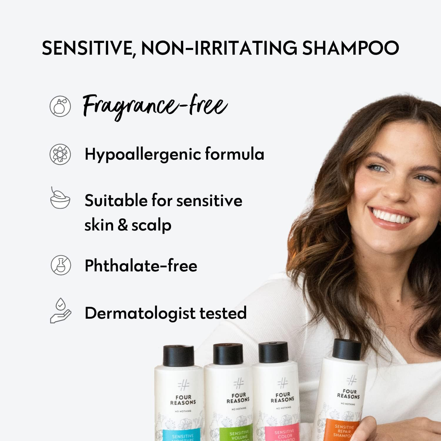 Four Reasons No Nothing Sensitive Repair Shampoo - Fragrance-Free, Repairing Shampoo - for Dull and Damaged Hair | 100% Vegan | 300 Ml image number 2