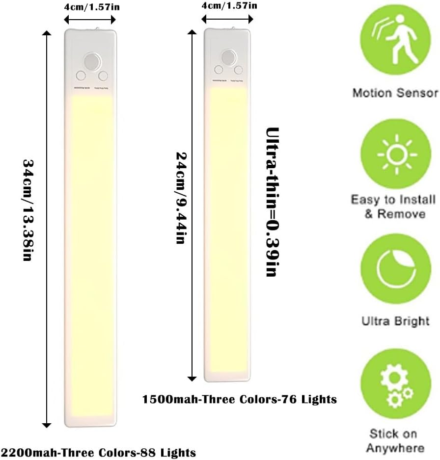 66LED Rechargeable Motion Sensor under Cabinet Lights,Battery Operated Motion Light Indoor,Magnetic Dimmable Closet Light,Wireless Counter Lights Sensored,Undercounter Strip for Kitchen Hallway
