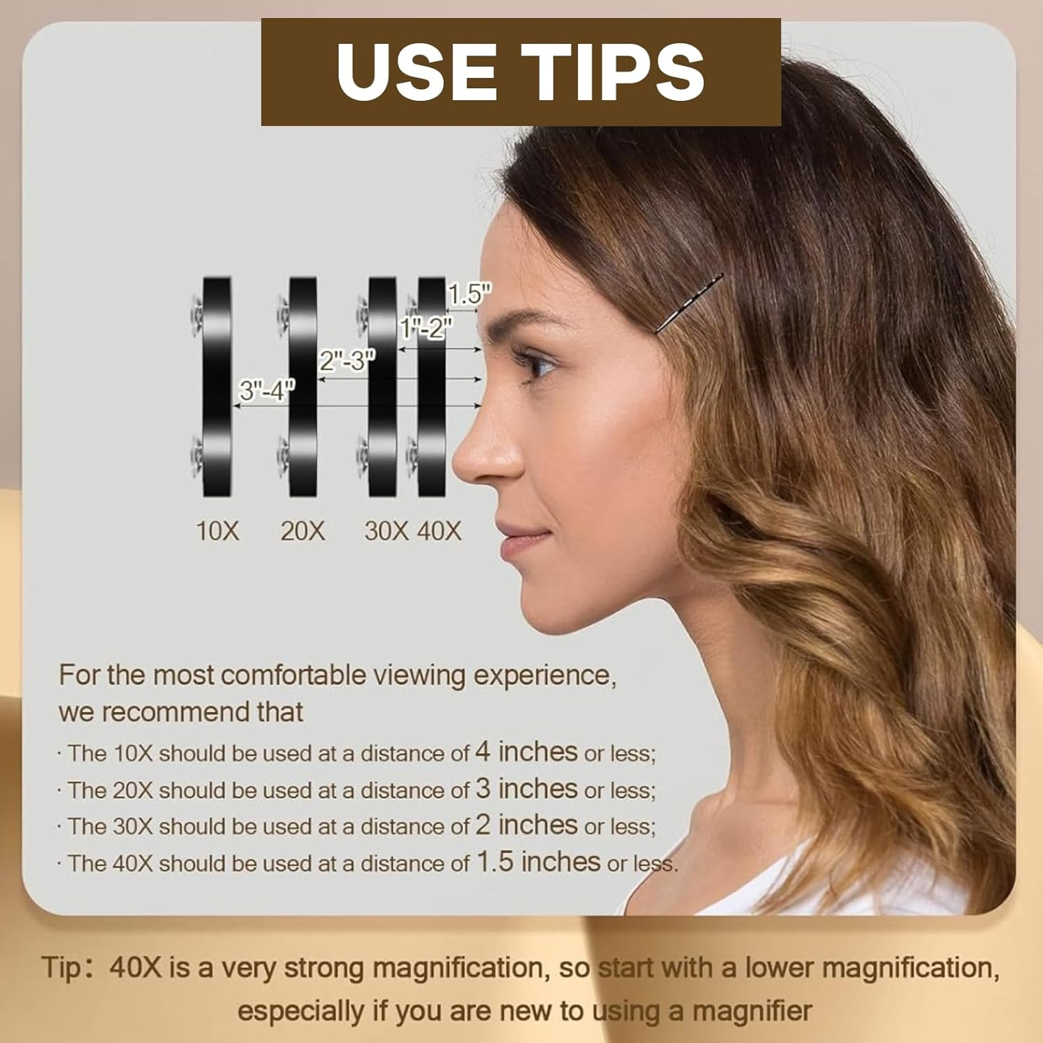 40X Magnifying Mirror with 2 Suction Cups, 9 Cm Compact Makeup Mirror & Slant Tweezers, Portable for Travel, Black image number 4