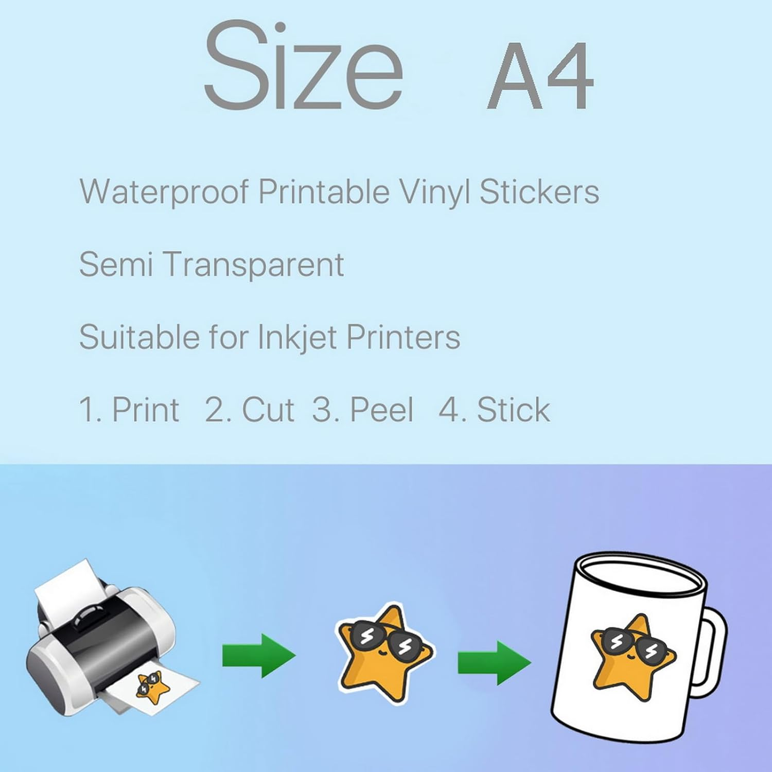Waterproof Printable Vinyl Stickers Paper 10 Sheets A4 Semi Transparent Translucent Decal Self Adhesive Personalized DIY Custom for Inkjet Printers image number 2
