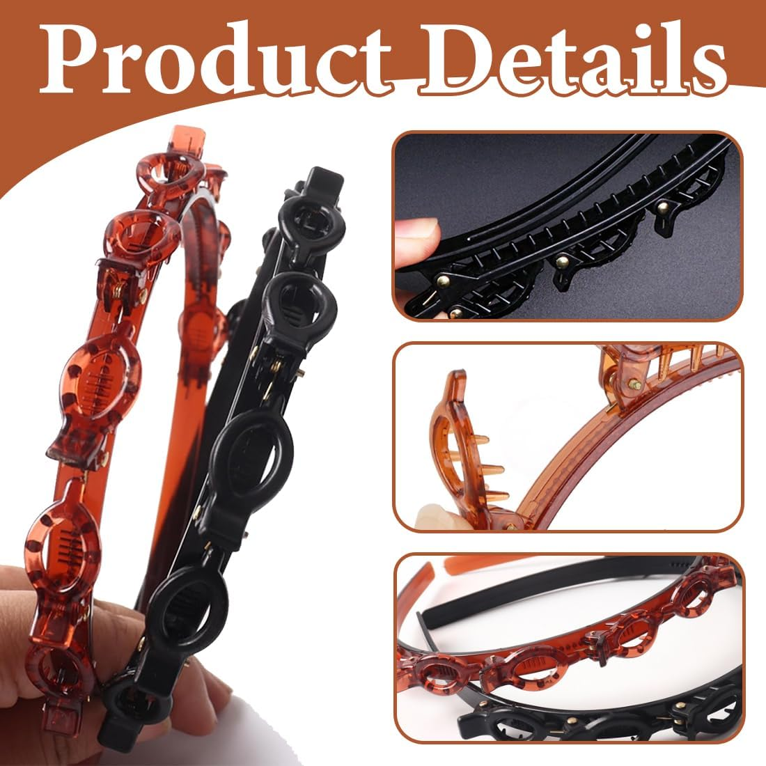 GXGM 6 Pieces Women'S Headband Clip, Hair Pin with Fringes, Women'S Headband with Clips, Hairpin Hairstyle Fringe, Hair Band with Tooth Comb image number 3