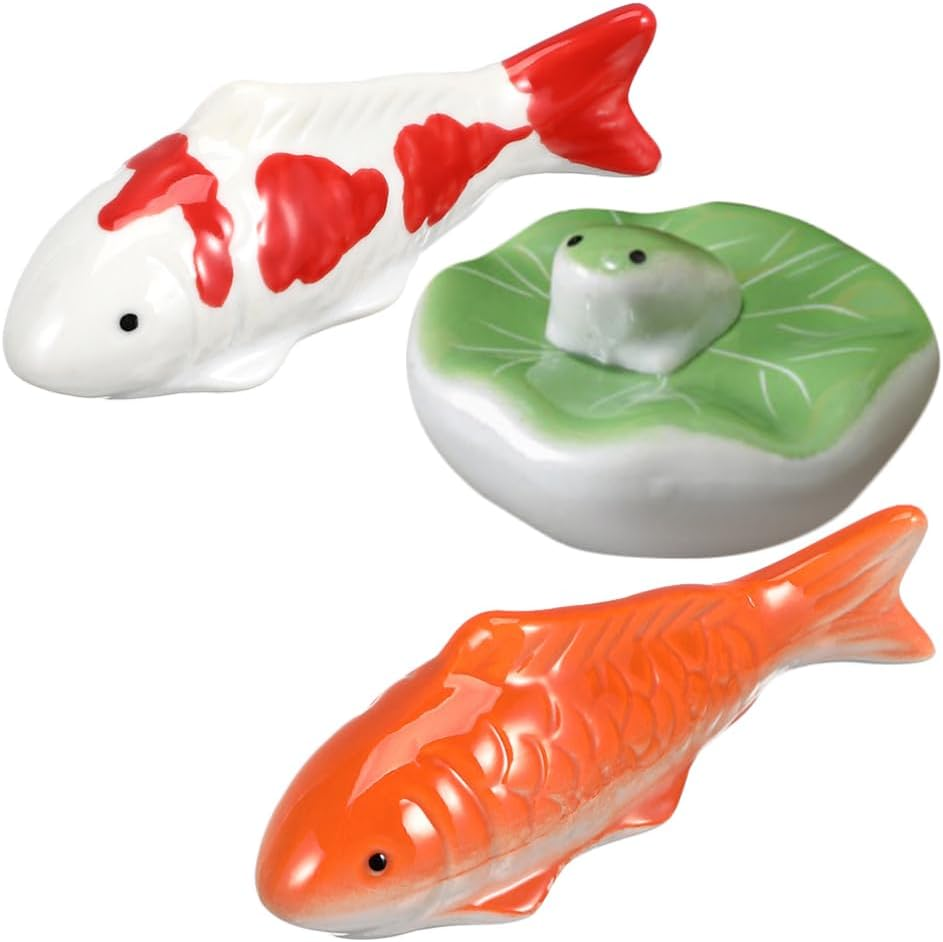 Milisten Ceramic Floating Fish 6Pcs Small Koi Fish and Frog Figurines Aquarium Pond Floaters Ornaments for Desktop Pond Tank Decoration image number 2