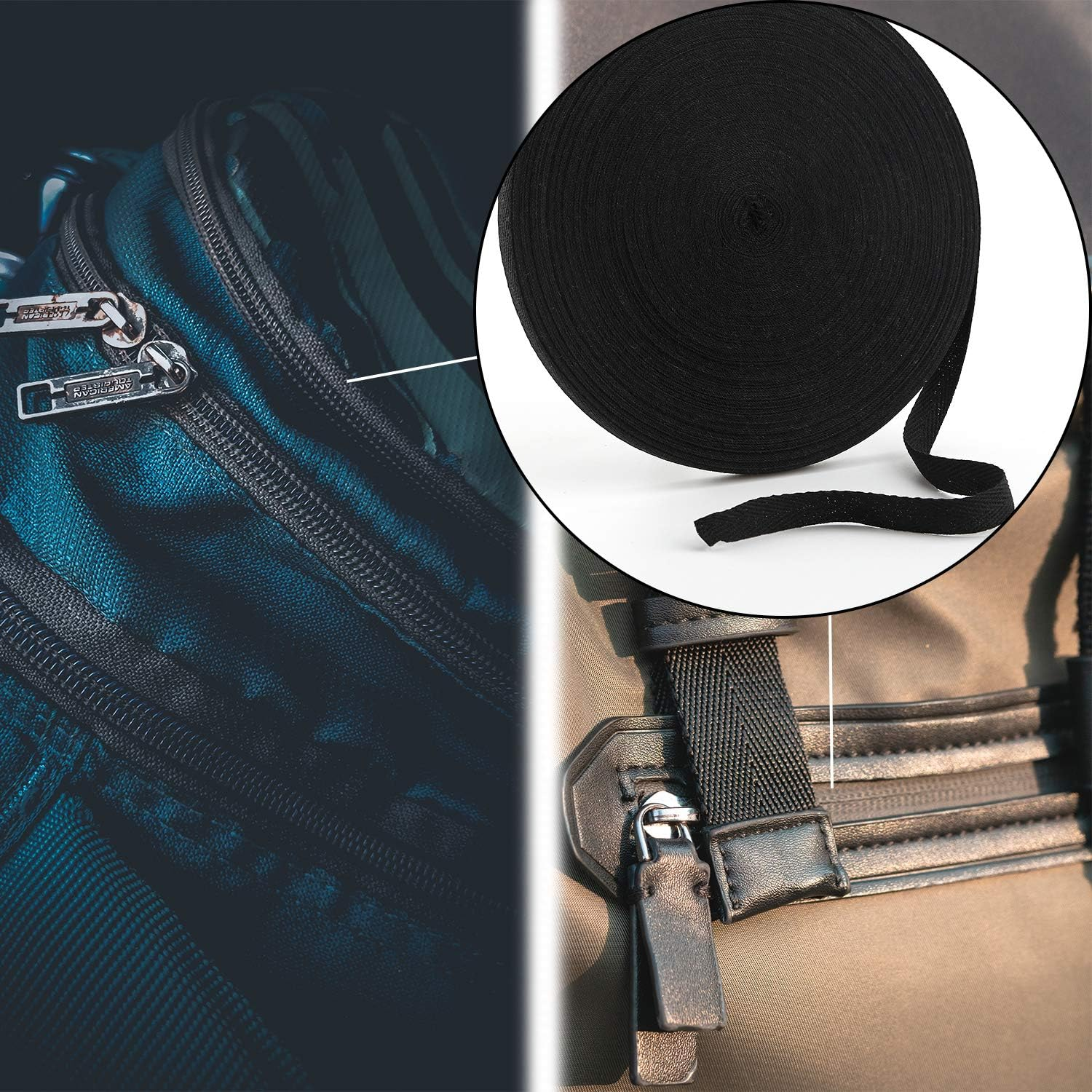 LUTER 50 Yard Twill Tape Ribbon, Herringbone Tape Ribbon Natural Cotton Webbing Tape Bias Binding Tape for DIY Crafts Sewing Supplies (Black, 1/2 Inch) image number 5