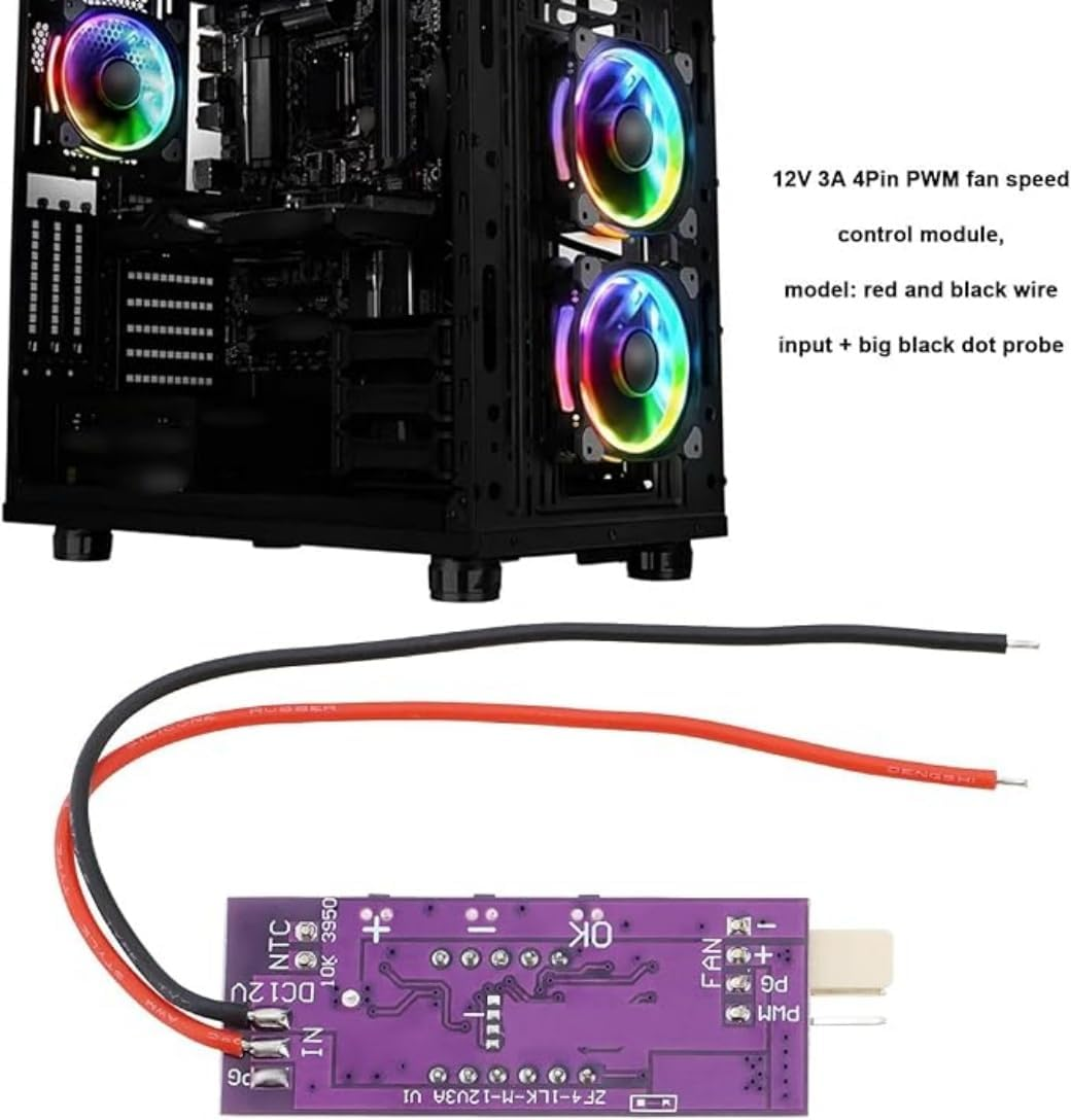 Fan Speed Control Module,Dc 12V 3A 4-Pin Fan Temperature Controller Automatic Temperature Controller NTC Sensor ，For Adjust Fan Speed Fan Speed Control image number 3