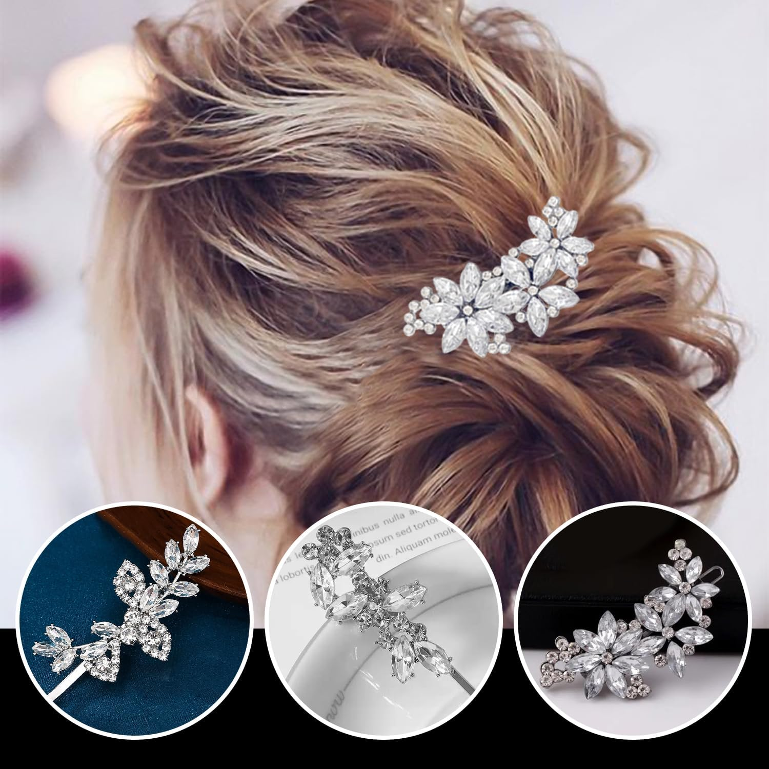 6 Pieces Diamond Studded One Word Clip Exquisite French Style Hair Pin Hair Styling Decoration Accessories Suitable for Wedding Dress Bridesmaid Styling image number 2