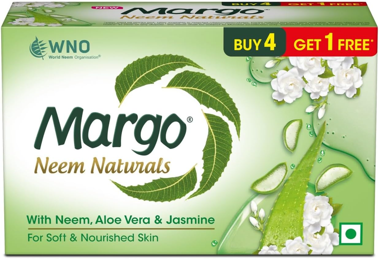 Margo Neem Naturals Soap with Goodness of 1000 Neem Leaves (100Gm X Pack of 5) | Enriched with Aloe Vera & Jasmine | Soap for Soft & Nourished Skin [100GM X 5] image number 3